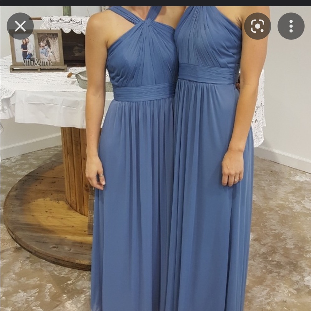 David’s Bridal steel blue chiffon bridesmaids dress